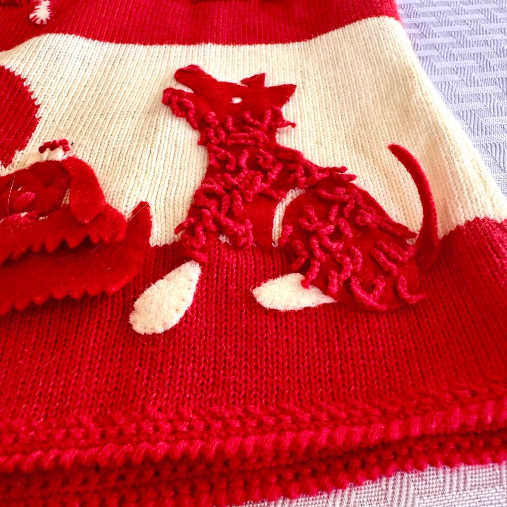 Michael Simon New York Rare Sample Dog Applique Art to Wear Cardigan Red White - Picture 7 of 16
